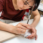 Miyu Kurihara working in her studio on collaborative work done with Yuta Segawa, London 2019